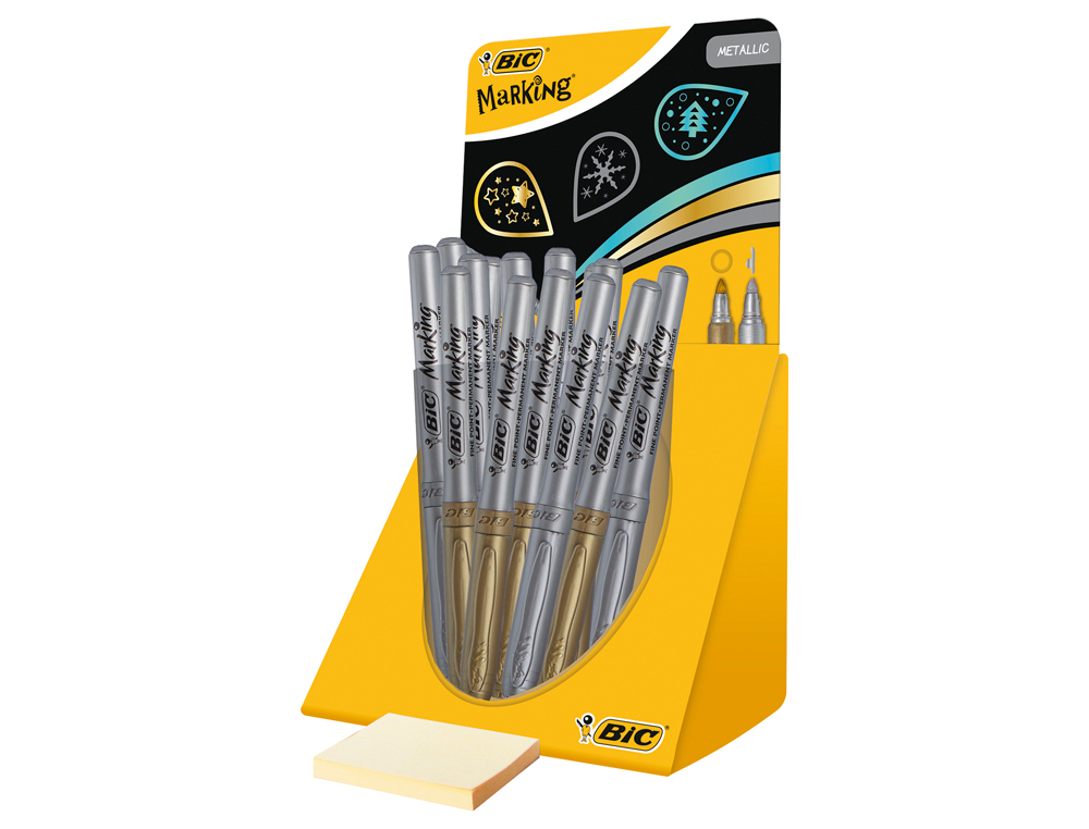 MARQUEUR BIC MARKING COLOR PERMANENT  BASE D'EAU POINTE MOYENNE ENCRE MTALLIQUE OR ET ARGENT PRSENTOIR TUBO 24U