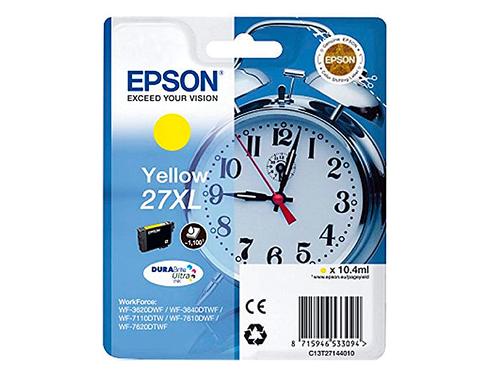 CARTOUCHE EPSON T2714 JET D'ENCRE C13T27144010 COULEUR JAUNE HAUTE CAPACITÉ 1100P