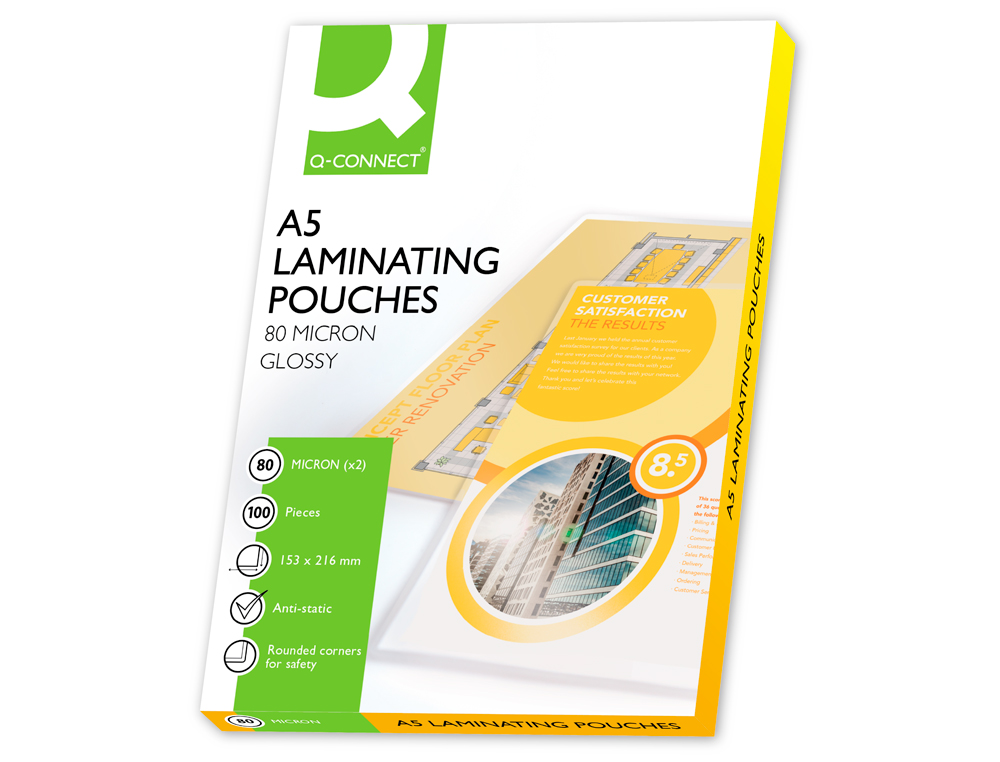 POCHETTE PLASTIFICATION Q-CONNECT À CHAUD ÉCONOMIQUE FORMAT A5 80 MICRONS BOÎTE 100 UNITÉS