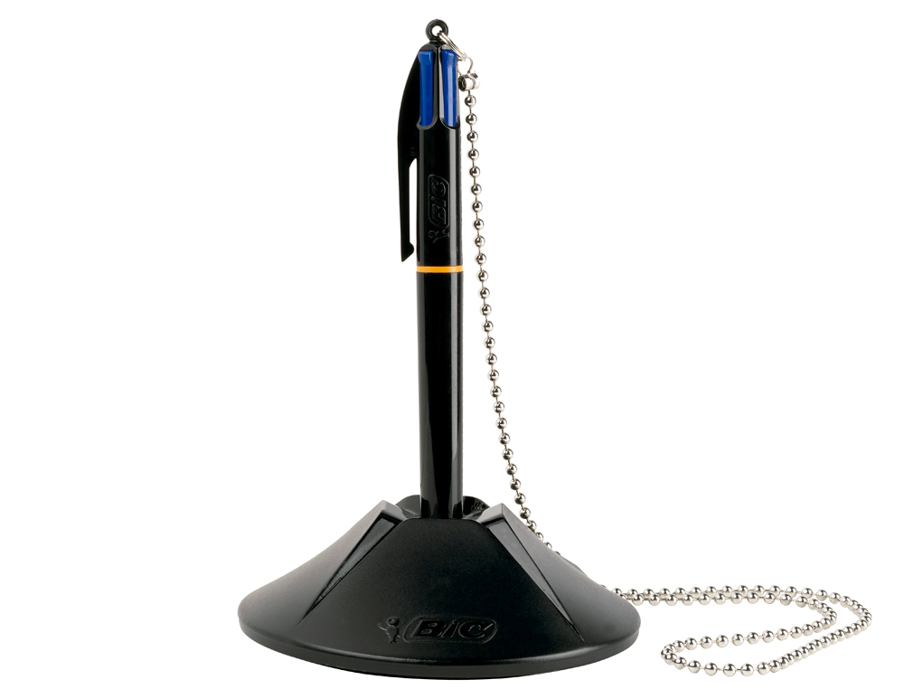 STYLO-BILLE BIC SUR SOCLE BASE LESTE CHANE SCURISE RTRACTABLE RECHARGEABLE 4 CARTOUCHES COULEUR BLEU