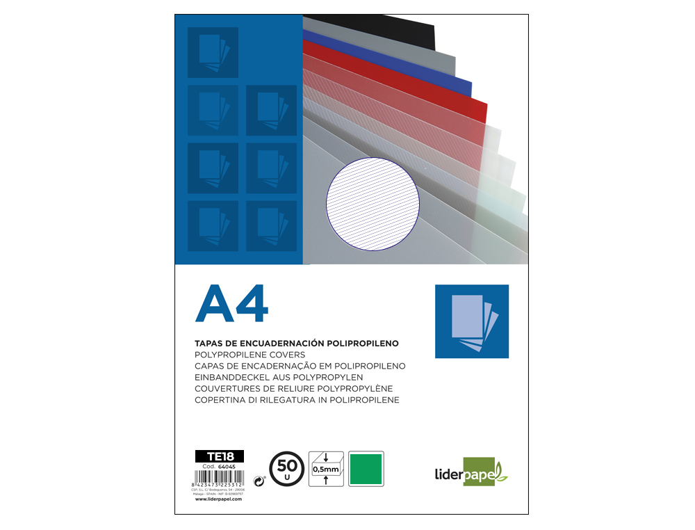 PLAT COUVERTURE LIDERPAPEL PPL RAY LIGNES DIAGONALES 0.5MM A4 DOSSIER RELIURE COLORIS VERT BOTE 100 UNITS