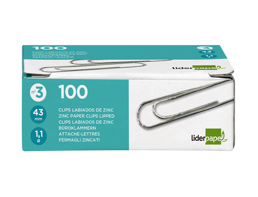 TROMBONE LIDERPAPEL ZINC BOUT ROND 43MM BOÎTE 100 UNITÉS