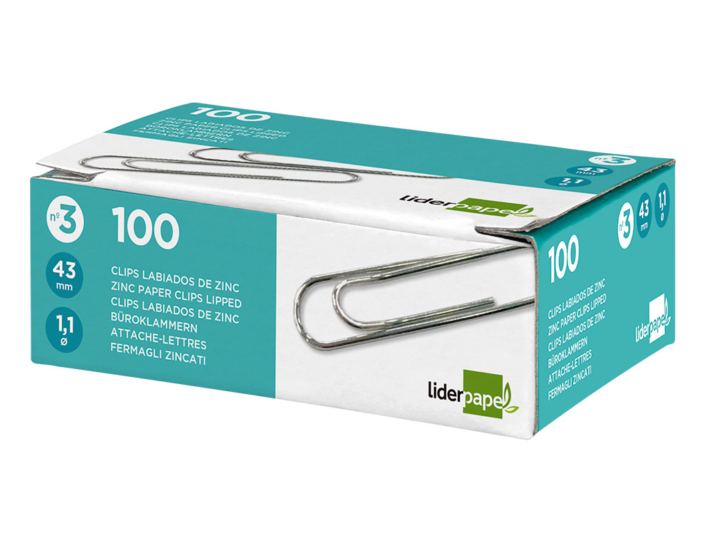 TROMBONE LIDERPAPEL ZINC BOUT ROND 43MM BOÎTE 100 UNITÉS