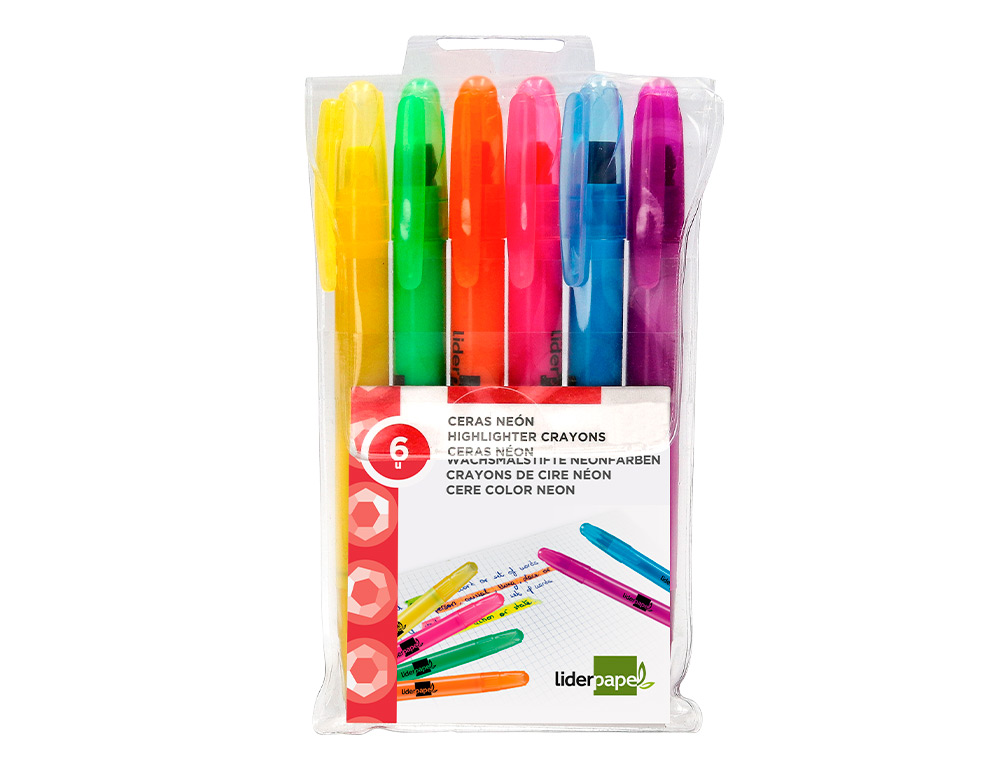 SURLIGNEUR LIDERPAPEL MARQUEUR CIRE GEL STICK APPLICATEUR FLUORESCENT POCHETTE DE 6