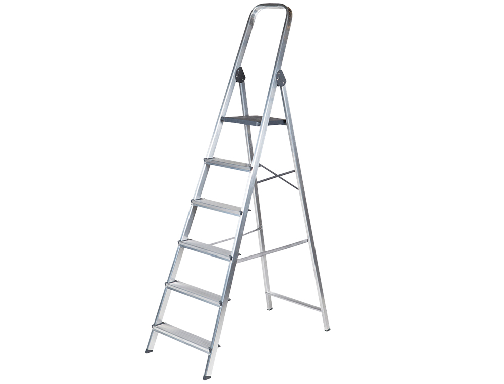 ESCABEAU Q-CONNECT ALUMINIUM 480X990X1930MM 6 MARCHES 4,2KG POIDS MAXIMUM SUPPORTÉ 150KG
