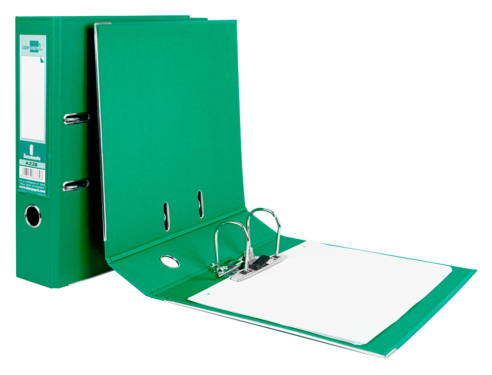 CLASSEUR LEVIER LIDERPAPEL A4 DOCUMENTA CARTON REMBORDÉ 1,9MM DOS 75MM RADO MÉTALLIQUE COLORIS VERT