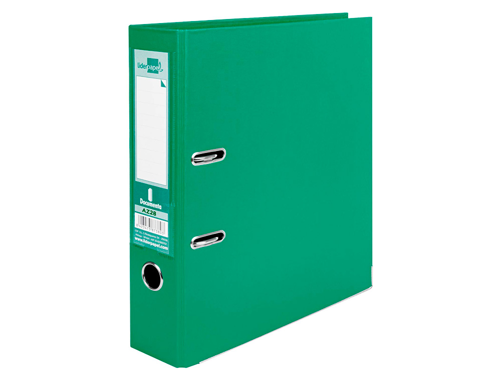 CLASSEUR LEVIER LIDERPAPEL A4 DOCUMENTA CARTON REMBORDÉ 1,9MM DOS 75MM RADO MÉTALLIQUE COLORIS VERT