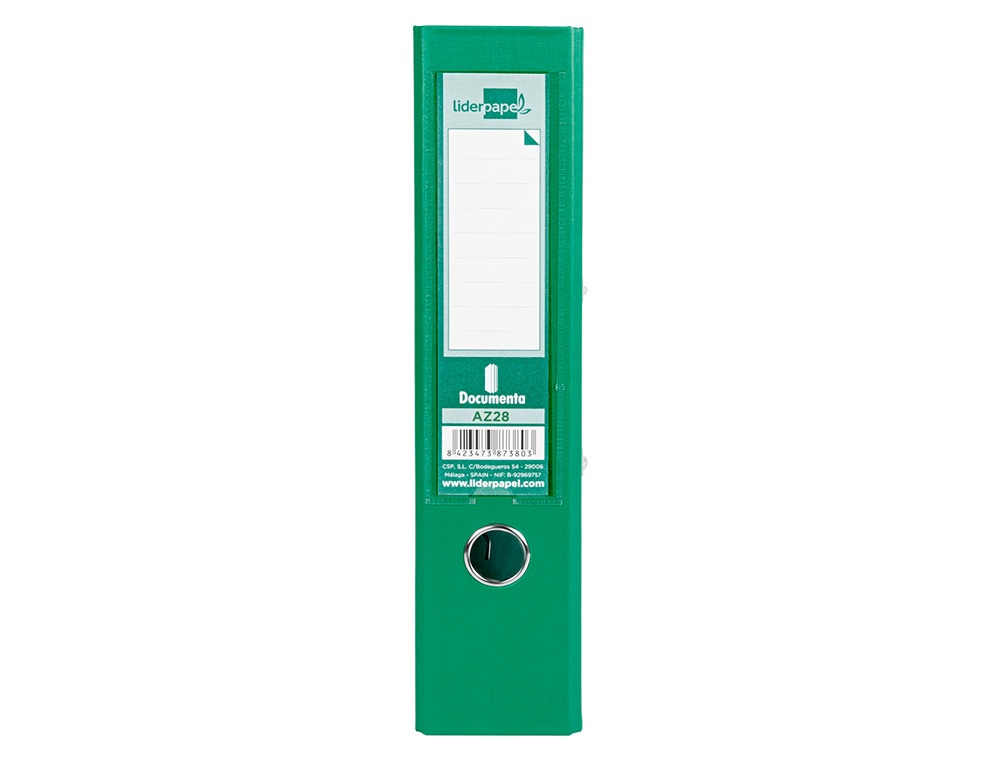 CLASSEUR LEVIER LIDERPAPEL A4 DOCUMENTA CARTON REMBORDÉ 1,9MM DOS 75MM RADO MÉTALLIQUE COLORIS VERT