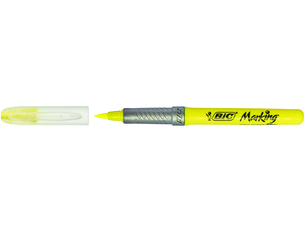 SURLIGNEUR BIC FLEX HIGHLIGHTER GRIP CAOUTCHOUC POINTE PINCEAU SOUPLE 2 LARGEURS DE TRAIT COLORIS JAUNE