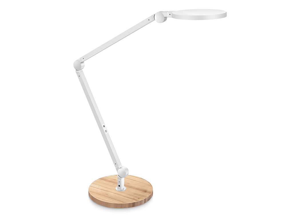 LAMPE BUREAU LED CEP GIANT 3 ARTICULATIONS 2 BRAS 40CMS    SOCLE BOIS COLORIS BOIS