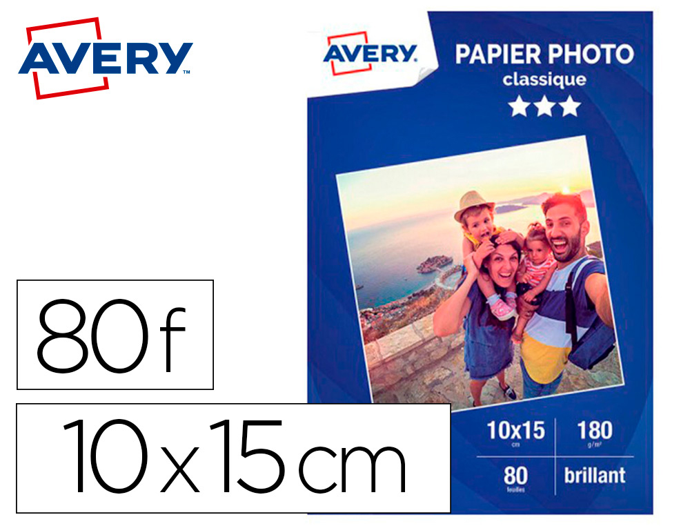 PAPIER PHOTO AVERY BRILLANT 180G 10X15 PAQUET DE 80       FEUILLES