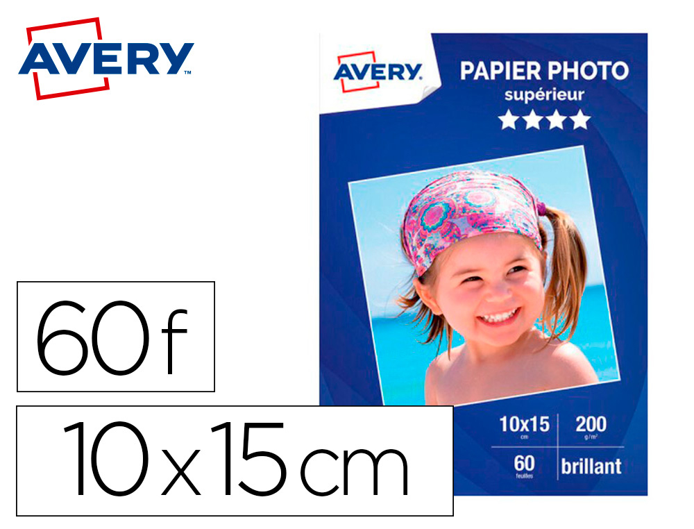PAPIER PHOTO AVERY BRILLANT 200G 10X15 PAQUET DE 60       FEUILLES