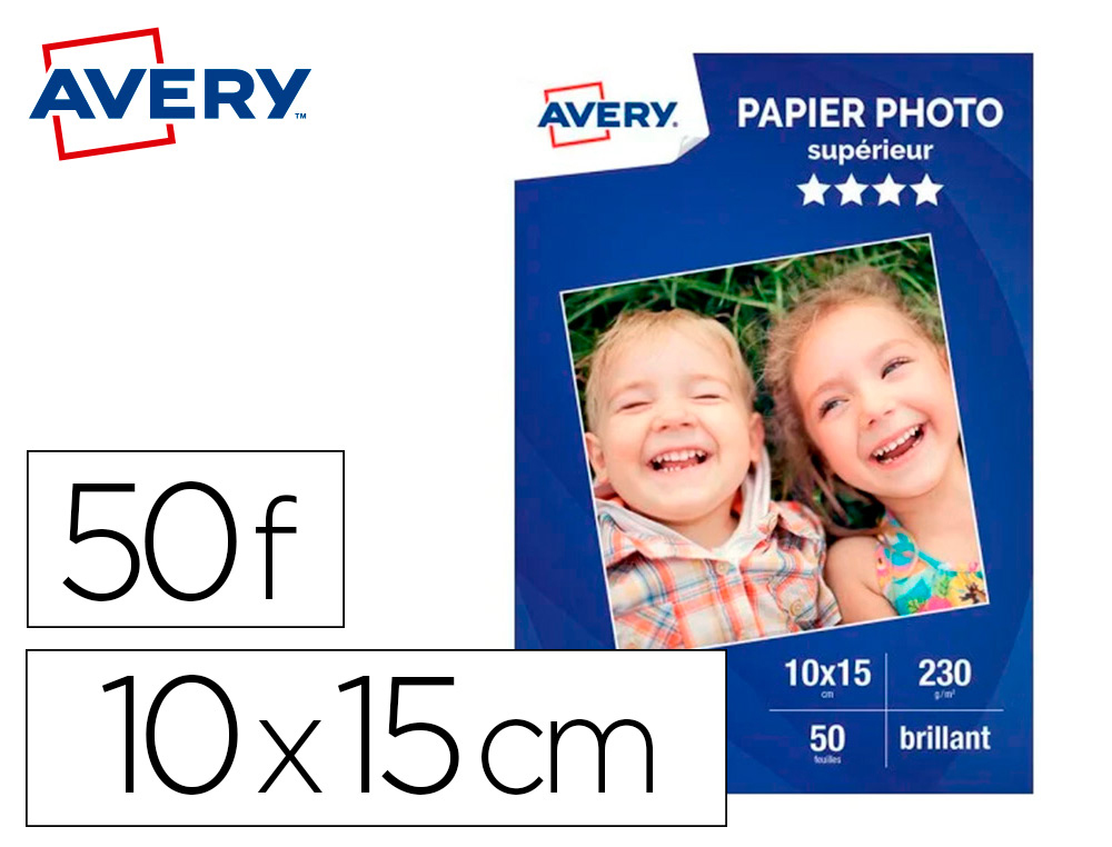 PAPIER PHOTO AVERY BRILLANT 230G 10X15 PAQUET DE 50       FEUILLES