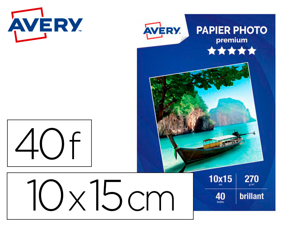 PAPIER PHOTO AVERY BRILLANT 270G 10X15 PAQUET DE 40       FEUILLES