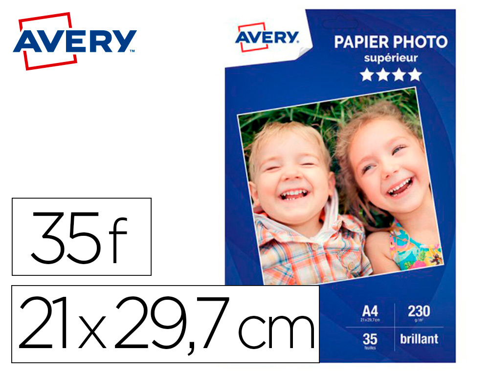 PAPIER PHOTO AVERY BRILLANT 230G A4 PAQUET DE 35 FEUILLES
