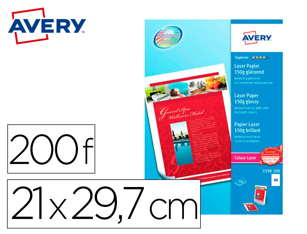 PAPIER PHOTO AVERY BRILLANT RECTO VERSO 150G A4 LASER     PAQUET DE 200 FEUILLES
