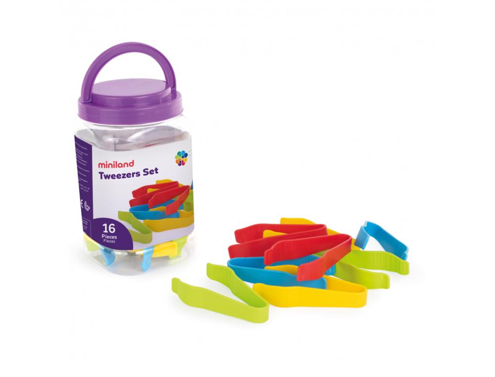 PINCES DE TRI ET DE MOTRICITE MINILAND LOT DE 16 PIECES 13  CM