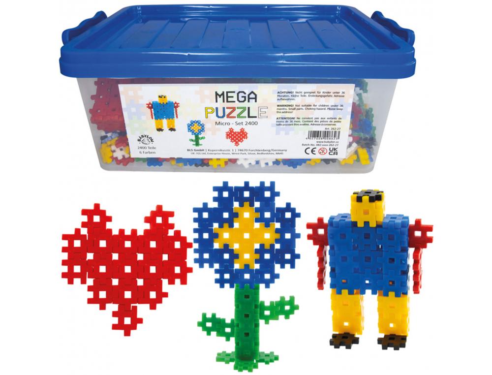 MEGA PUZZLE MICRO BLS A CLIPSER FORMES SIMPLES ET     OBJETS 3D 2400 BLOCS DE       CONSTRUCTION 6 COLORIS