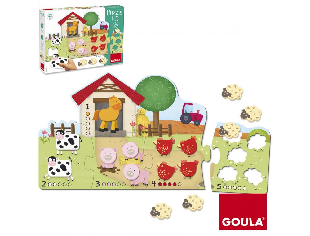 PUZZLE APPRENTISSAGE 1 A 5 GOULA GEANT THEME DE LA FERME APPRENDRE A COMPTER 21        GRANDES PIECES CARTONNEES
