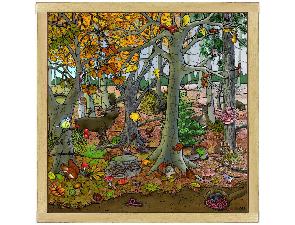 PUZZLES EN BOIS AVEC CADRE ROLF LA FORET AUTOMNE HIVER   64 PIECES ET 1 CADRE BOIS