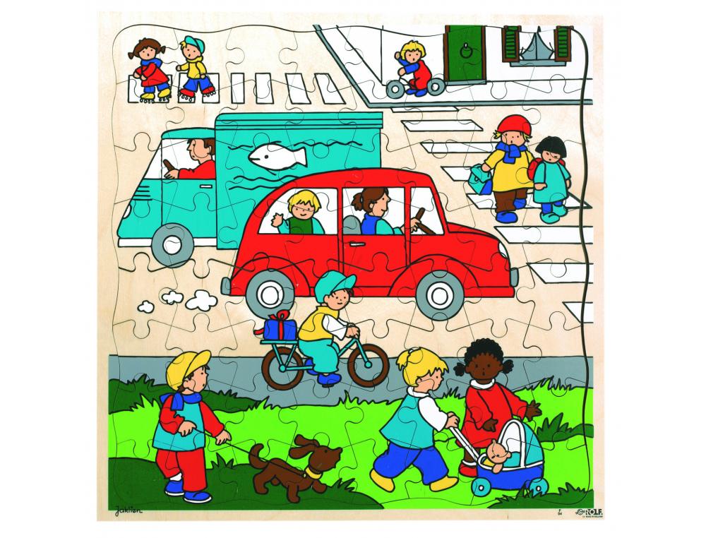 PUZZLES EN BOIS AVEC CADRE ROLF LES TRANSPORTS LE        TRAFFIC URBAIN 64 PIECES
