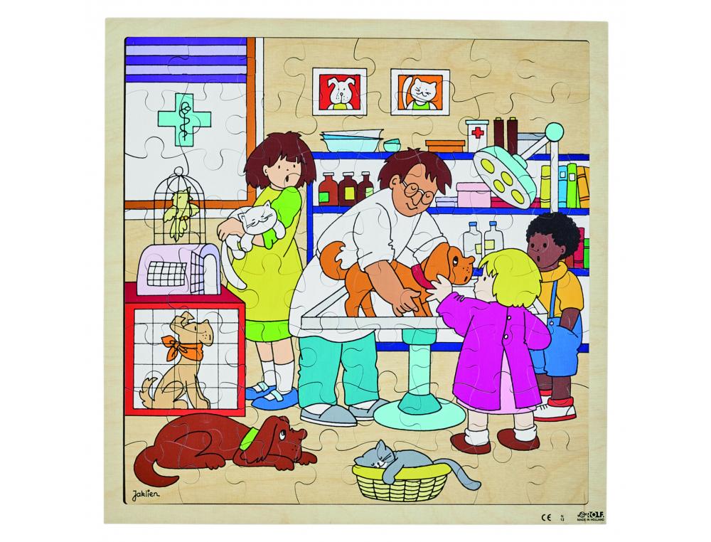 PUZZLES EN BOIS AVEC CADRE ROLF LE MILIEU DE LA SANTE LE VETERINAIRE 64 PIECES