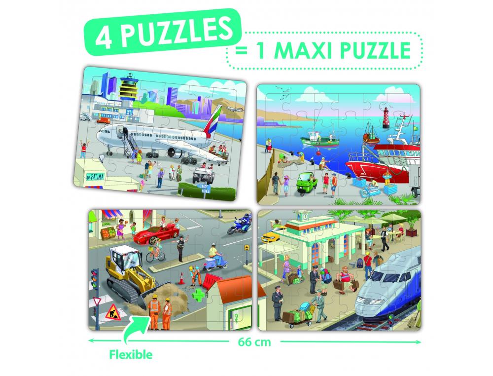 PUZZLES AKROS LA VILLE 4 PUZZLES DE 24 PIECES POUR     FORMER UN GEANT MATIERE       SOUPLE 33X24 CM