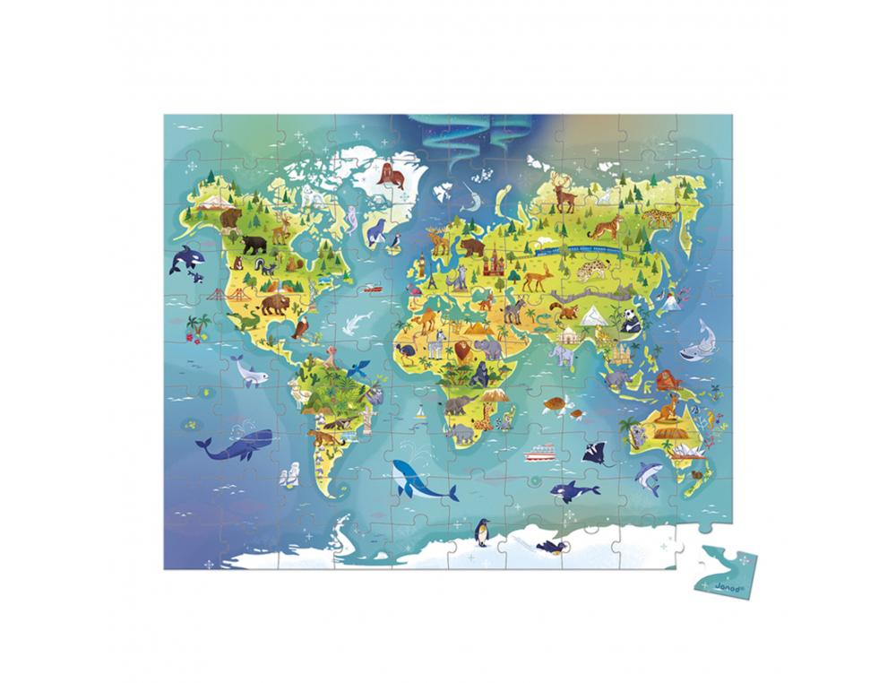 PUZZLES CARTON 100 PIECES JANOD LE MONDE 100 PIECES ET  1 POSTER MODELE