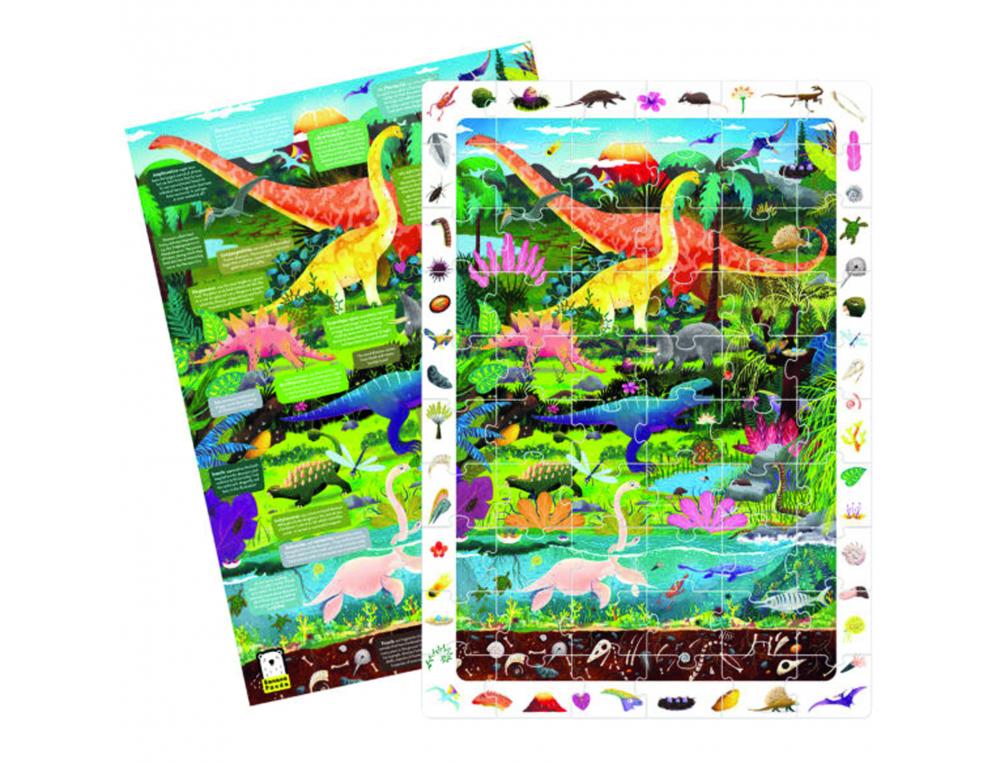 PUZZLES CARTON D OBSERVATION BANANA PANDA LES DINOSAURES 2 EN 1 60 PIECES ET 1 POSTER    MODELE
