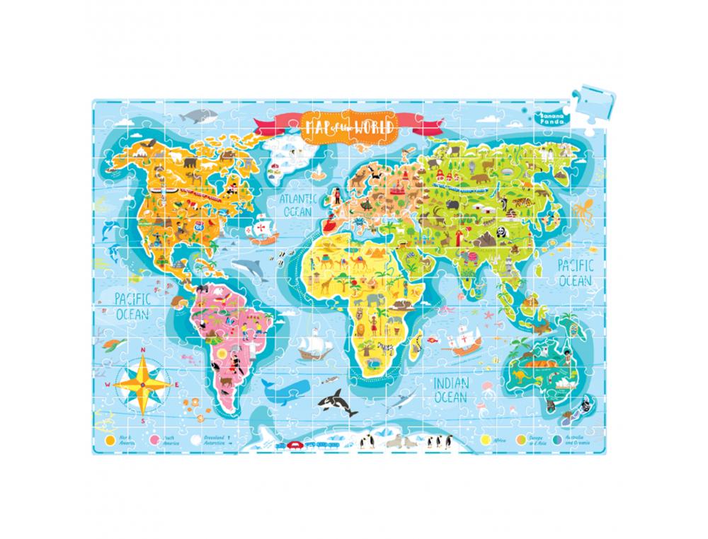 PUZZLES CARTES DU MONDE BANANA PANDA LES JEUNES       EXPLORATEURS 168 PIECES