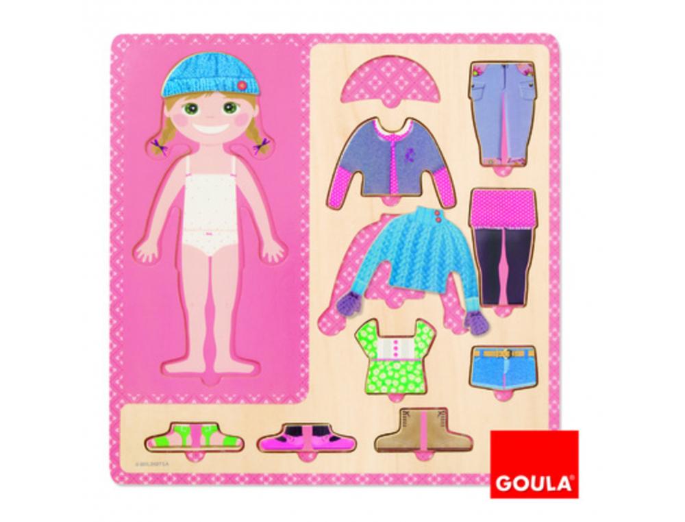 PUZZLE LES ENFANTS S HABILLENT GOULA PETITE FILLE  S HABILLE TENUES ET           ACCESSOIRES 10 PIECES ET 1