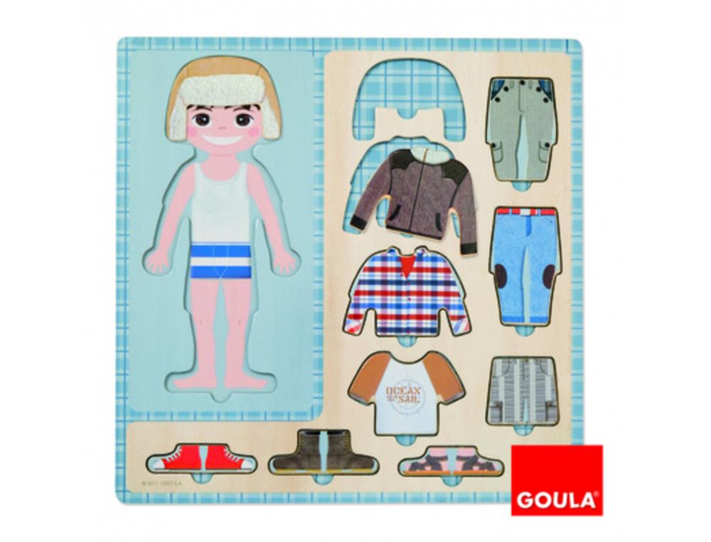 PUZZLE LES ENFANTS S HABILLENT GOULA PETIT GARCON  S HABILLE TENUES ET           ACCESSOIRES 10 PIECES ET 1