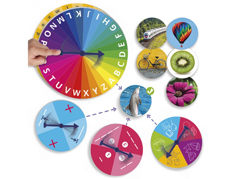BESOINS SPECIFIQUES MATERIELS PEDAGOGIQUES AKROS LA ROUE DE LA PRELECTURE 1 GRANDE ROUE 3 PETITES 80 FICHES AVEC IMAGES