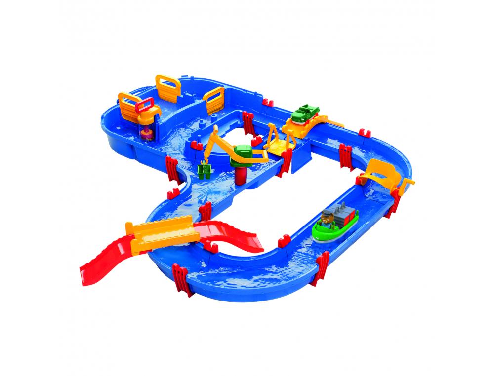 JEUX DE SABLE ET D EAU SMOBY AQUAPLAY MEGA PONT CIRCUITE   JEU D EAU A MONTER 35 PIECES  1 BATEAU 1 CAMION