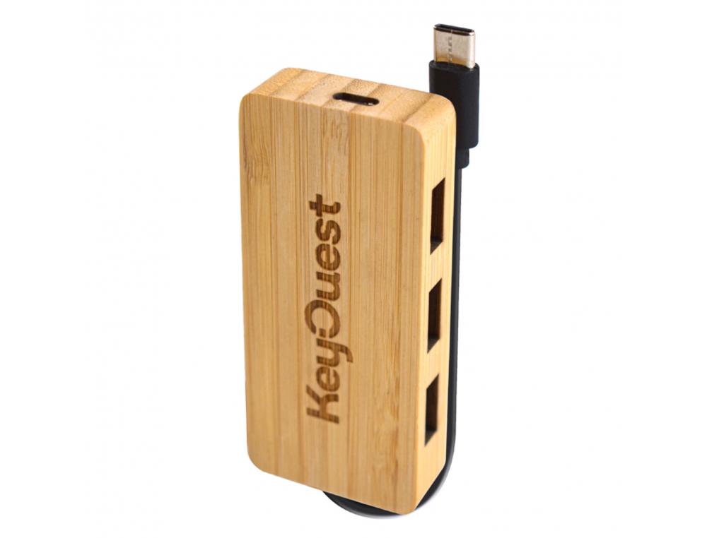 HUB USB BAMBOU KEYOUEST 3 PORTS USB-A ET 1 USB-C CABLE  USB-C