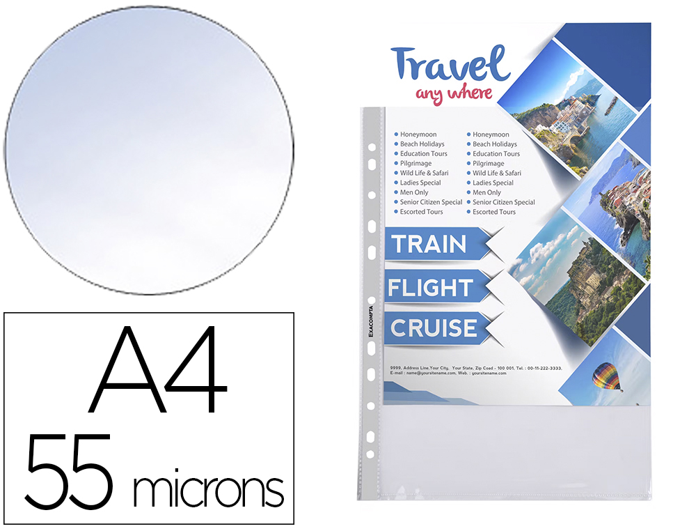 BLOC EXACOMPTA POCHETTES PERFOREES DETACHABLES LISSE   11 TROUS 55 MICRONS 210X297   MM 50 UNITES