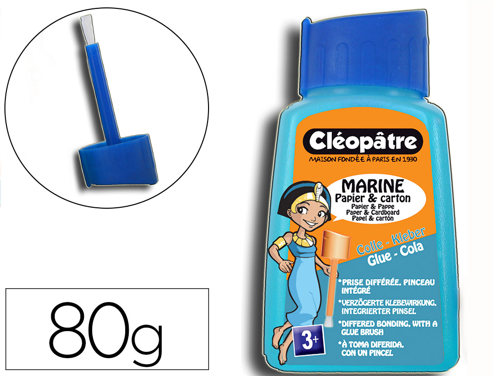 COLLE MARINE CLOPTRE PAPIERS CARTONS FINS LAVABLE SANS SOLVANT COLORIS BLEUT FLACON 80G