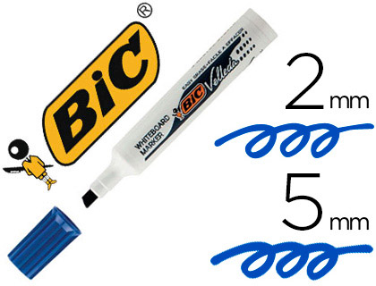 MARQUEUR BIC VELLEDA 1791 EFFAABLE POINTE BISEAUTE TRAC 2/5MM CORPS PLASTIQUE ENCRE CTONE BLEU