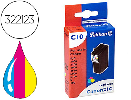 CARTOUCHE PELIKAN JET D'ENCRE COMPATIBLE IMPRIMANTES CANON BCI21C ENCRE 3 COULEURS CYAN MAGENTA JAUNE