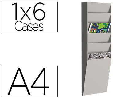 TRIEUR MURAL PAPERFLOW POLYSTYRNE 6 CASES FORMAT A4 COLORIS GRIS