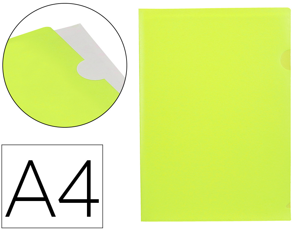 POCHETTE COIN LIDERPAPEL POLYPROPYLENE 180 MICRONS A4  210X297MM CAPACITE 20F        COLORIS JAUNE FLUO